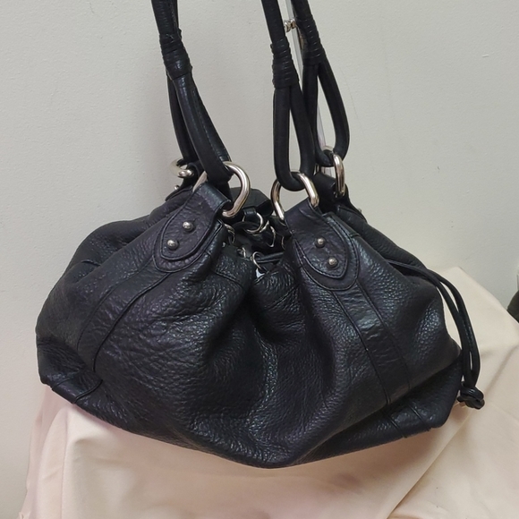 Donald J Pliner Leather Bucket Black Tie Bag - Picture 4 of 11